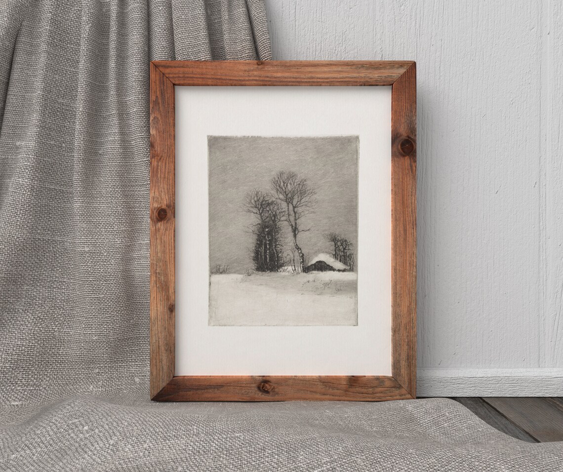 Winter Etching Vintage Black And White Art Print - Image 3