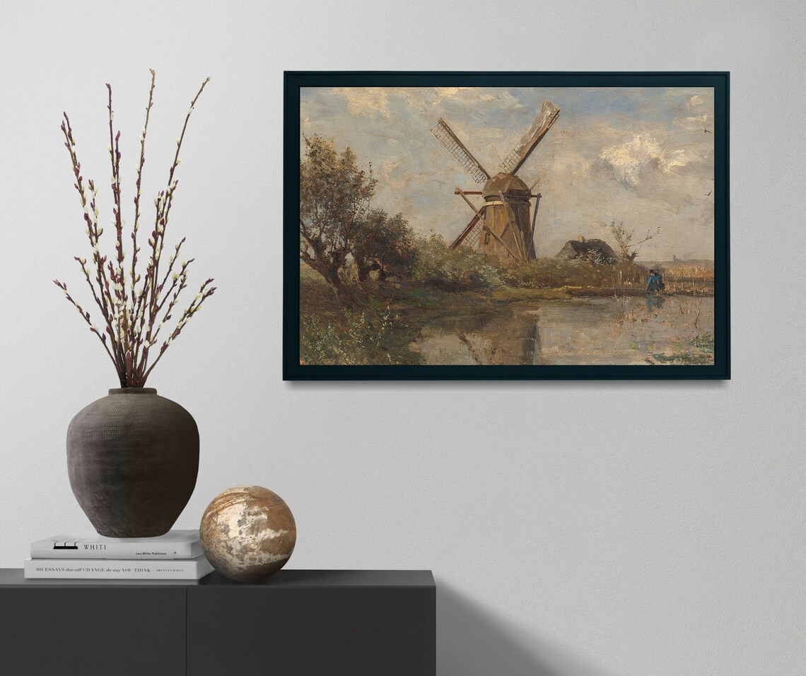 Brown Windmill Landscape Vintage Farmhouse Art Print - Image 3