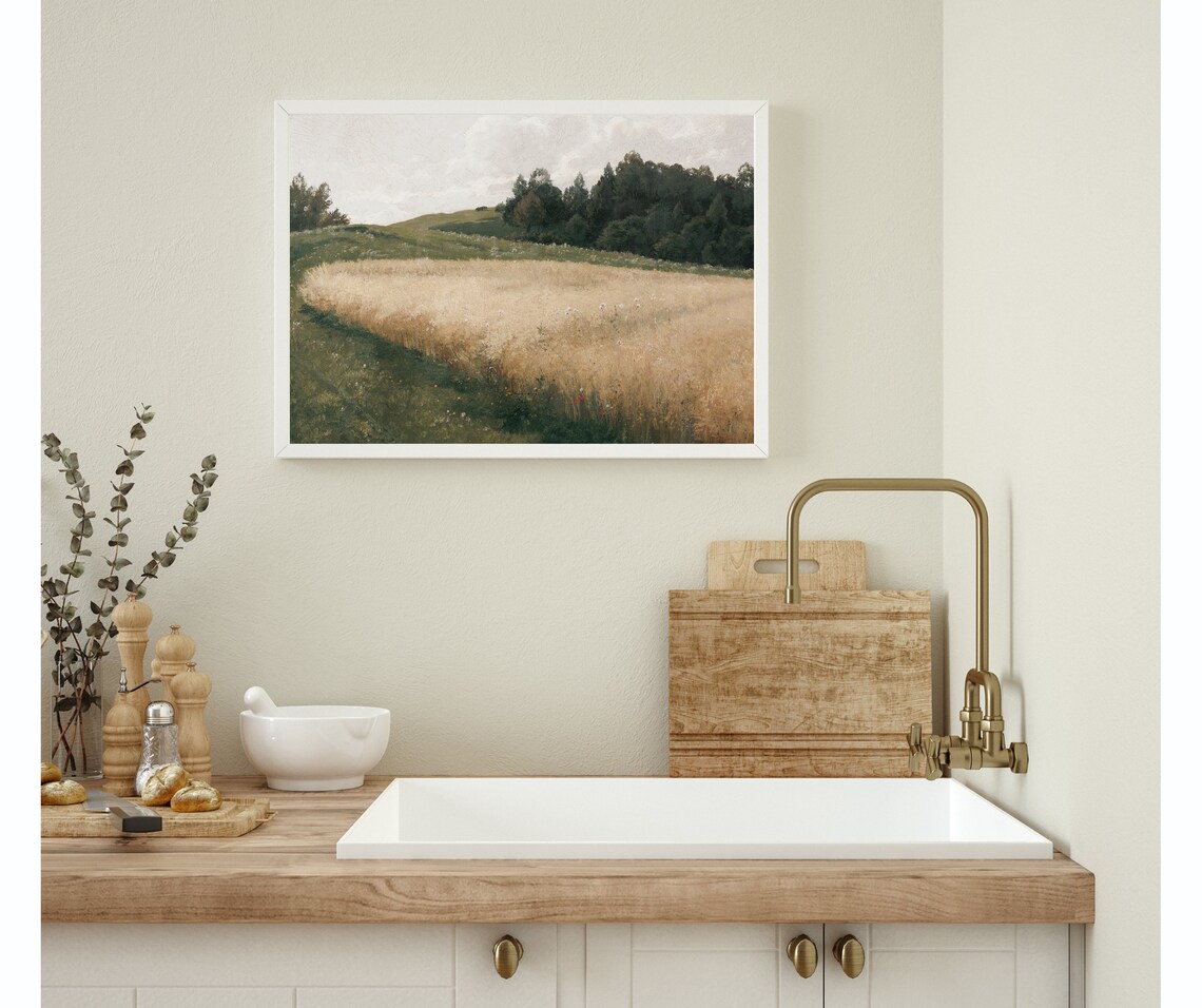 Field Of Oats Vintage Farmland Landscape Art - Image 4