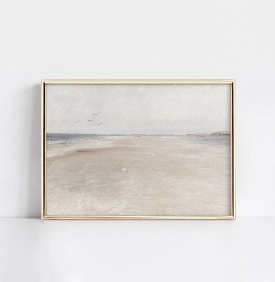 Neutral Coast Vintage Beach Oil Painting Art Print - Image 3