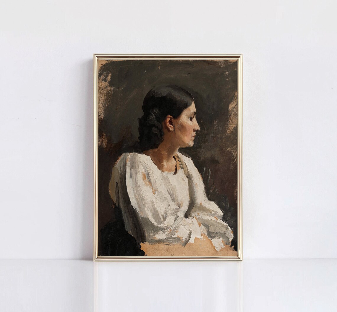 Vintage Italian Woman Portrait Art Print, Neutral Tone - Image 2