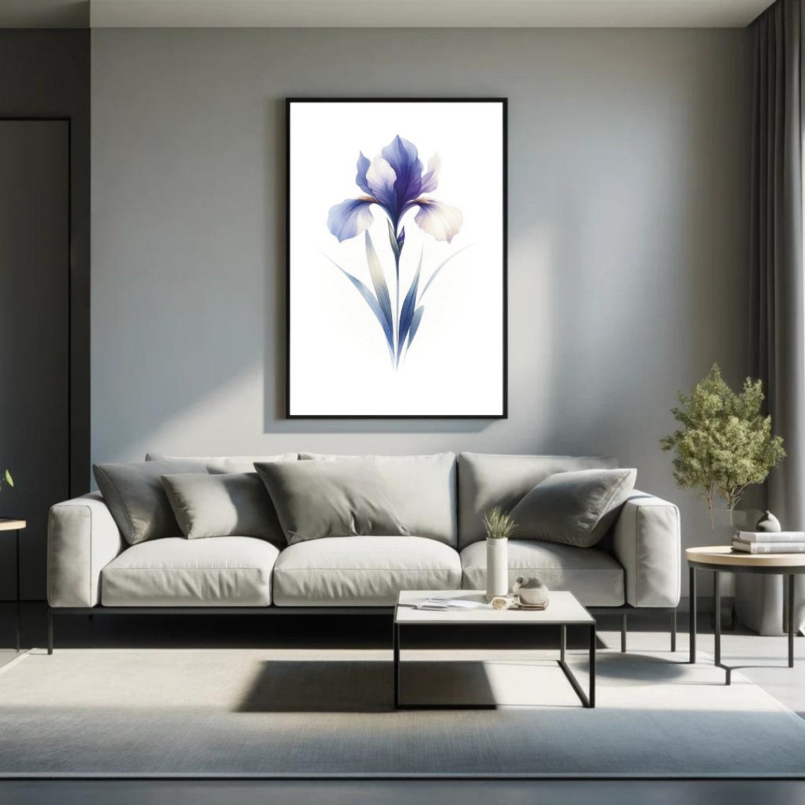 Elegant Blue Iris Bloom Graceful Watercolor Botanical Poster - Image 5