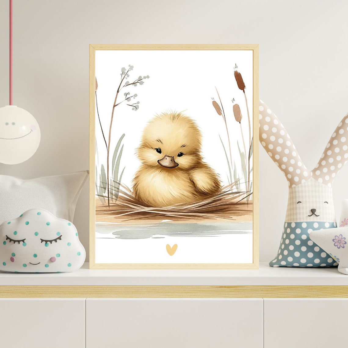 Fluffy Baby Duckling Pond Reeds Cute Watercolor Nursery Wall Poster - Image 4