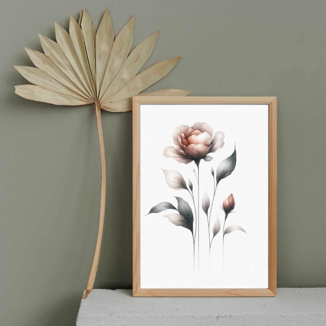 Blush Peony Bloom Sepia Watercolor Elegant Botanical Art Poster
