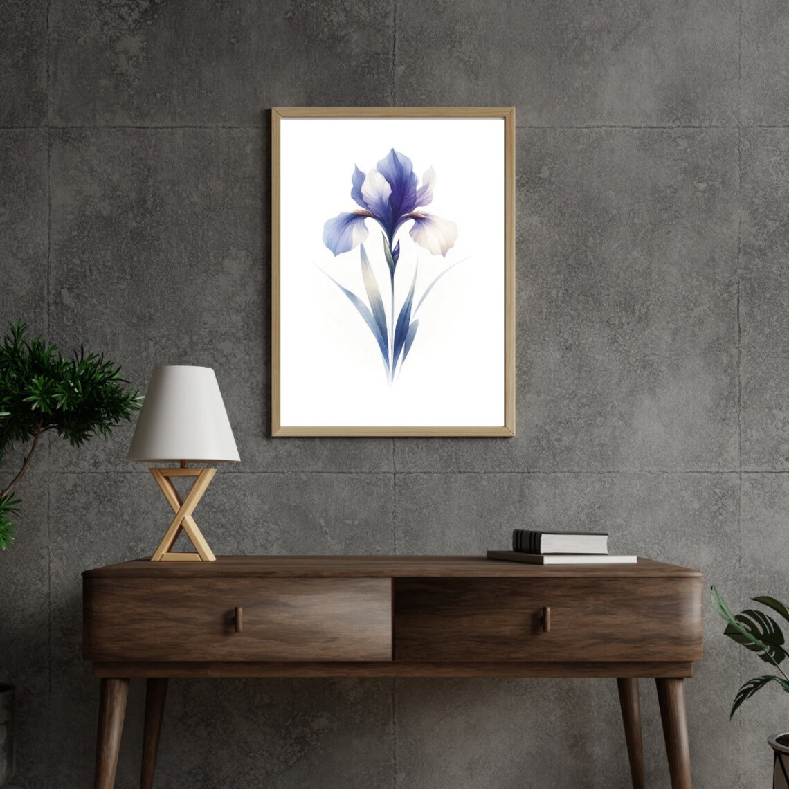 Elegant Blue Iris Bloom Graceful Watercolor Botanical Poster