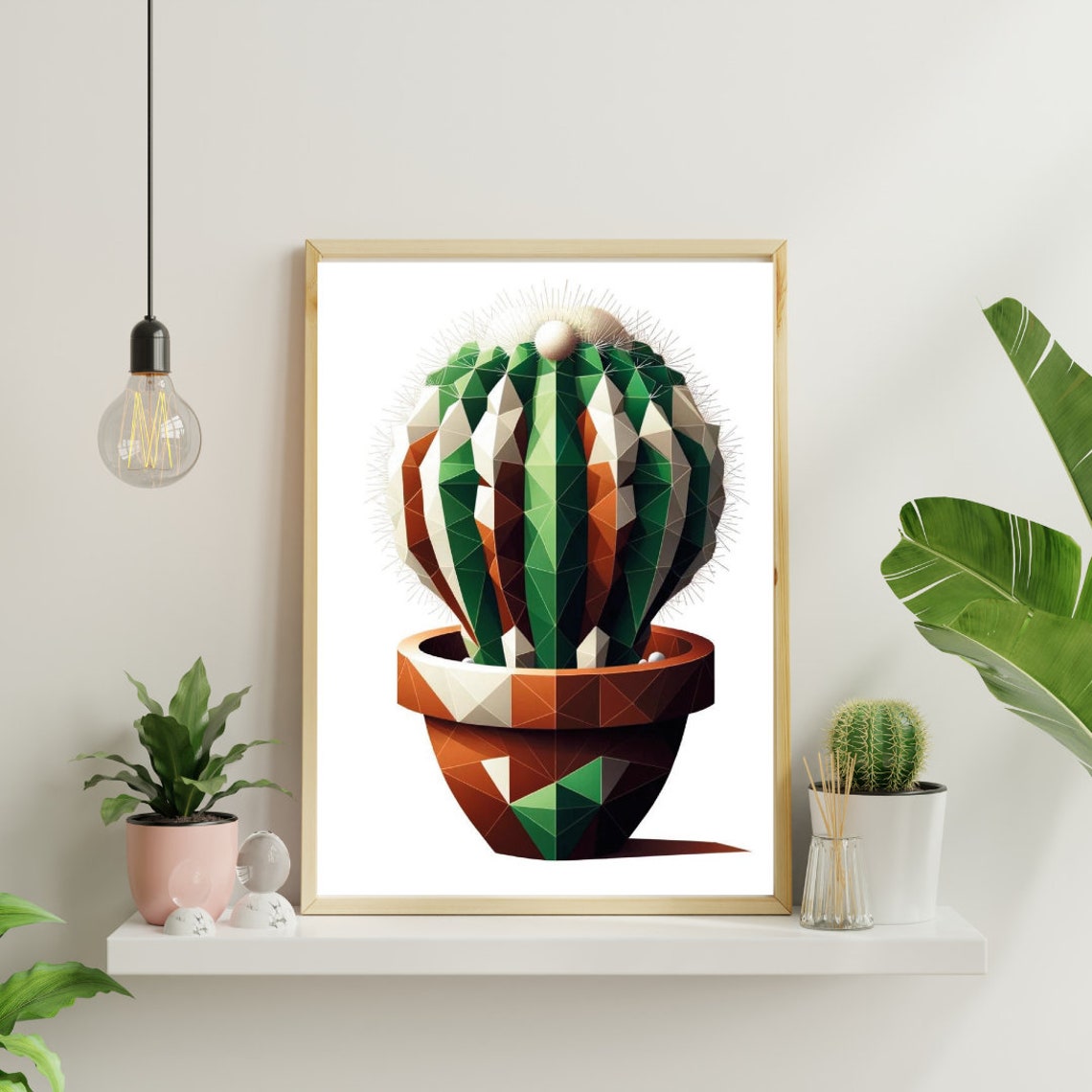 Modern Geometric Cactus Art Print Abstract Polygonal Succulent In Terracotta Pot Dynamic And Bold Decor Piece - Image 3