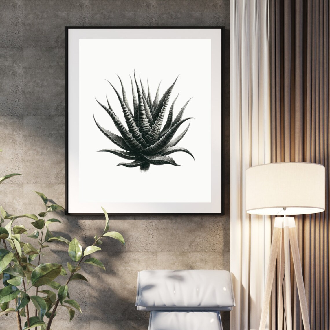 Ink Essence Aloe, Dramatic Monochrome Interior Art - Image 4