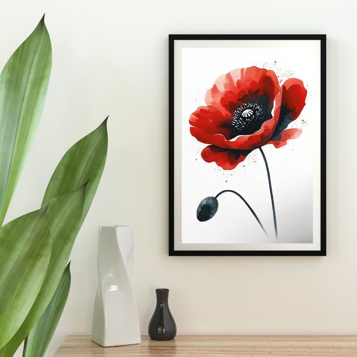 Bold Red Poppy Flower Striking Watercolor Statement Art Poster - Image 3