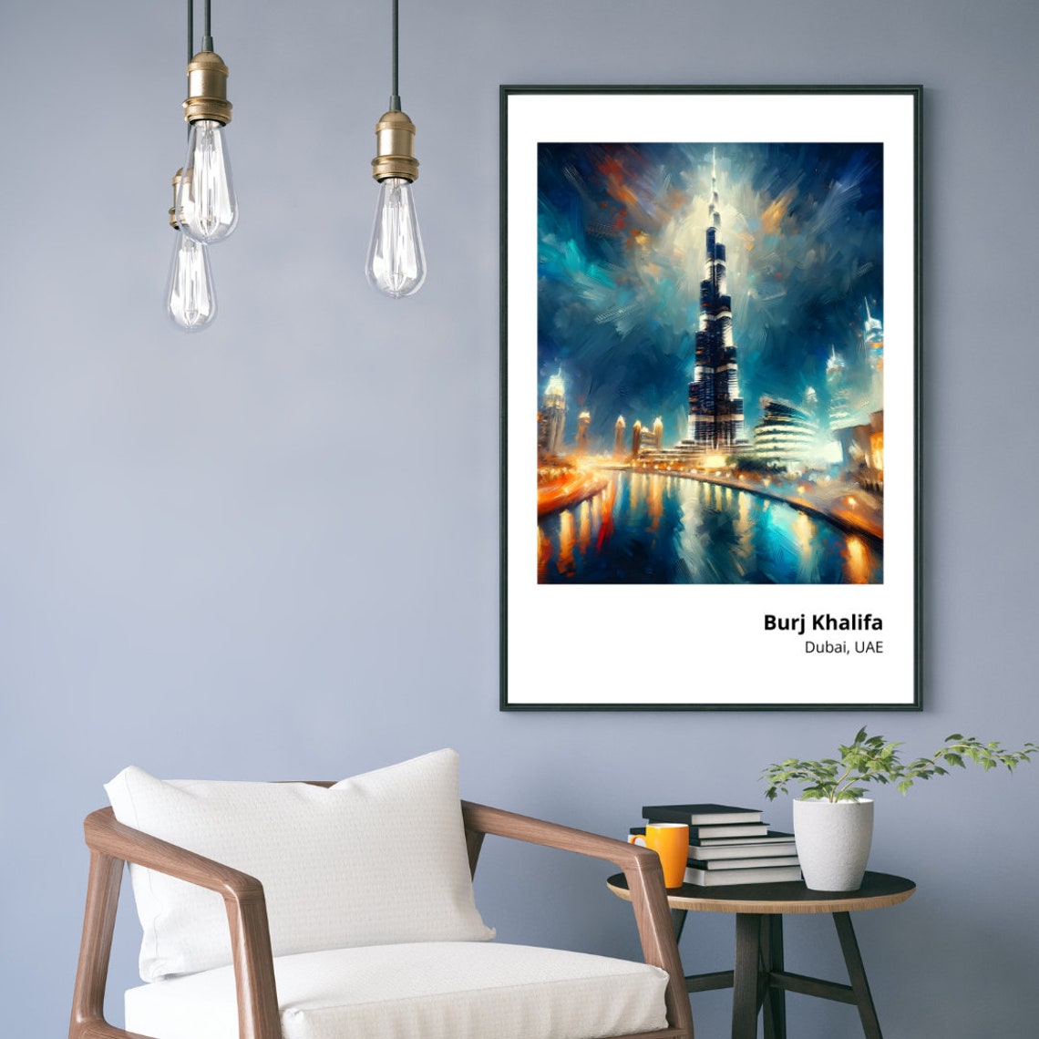Burj Khalifa Dubai UAE Night Skyline Lights Reflection Poster - Image 5