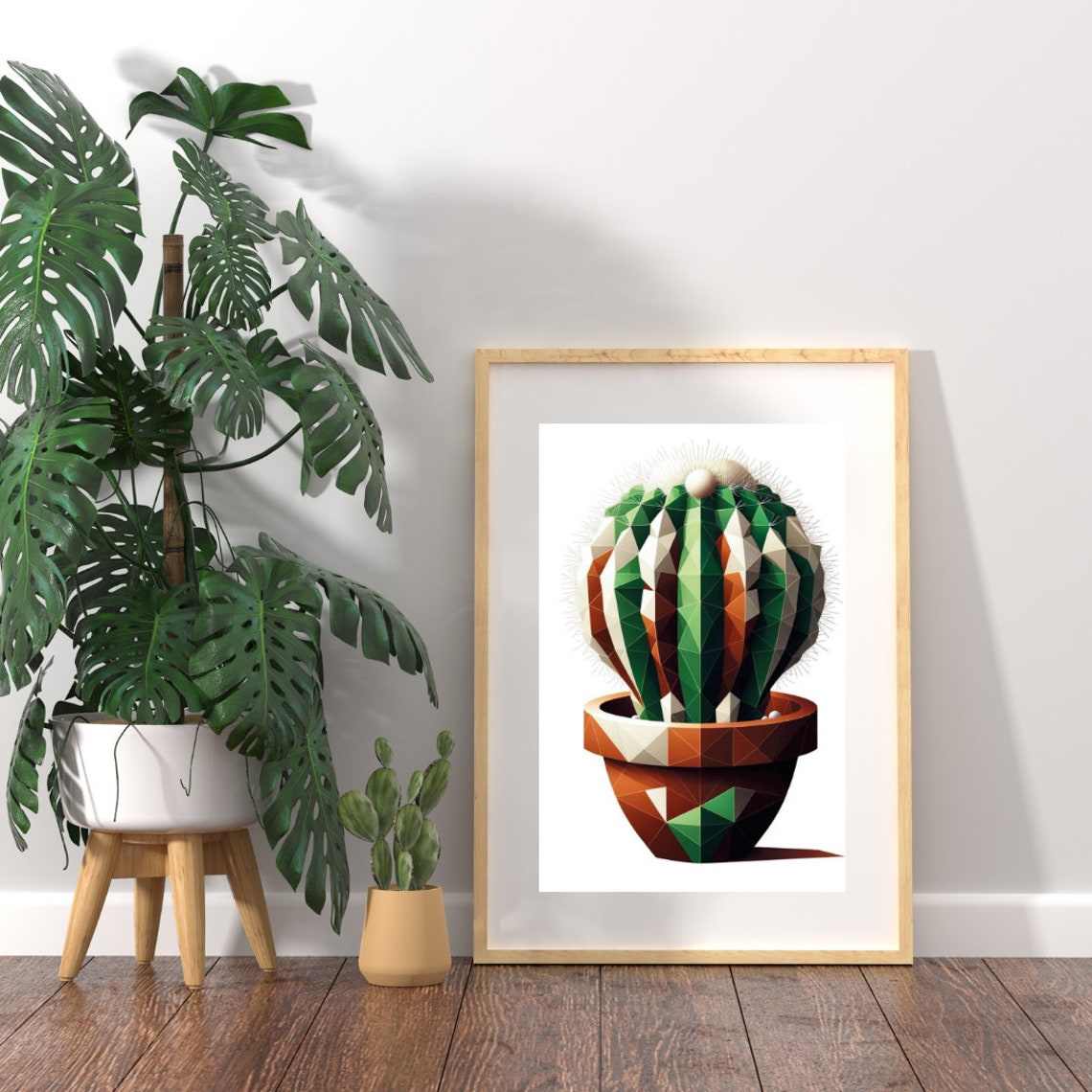 Modern Geometric Cactus Art Print Abstract Polygonal Succulent In Terracotta Pot Dynamic And Bold Decor Piece - Image 4