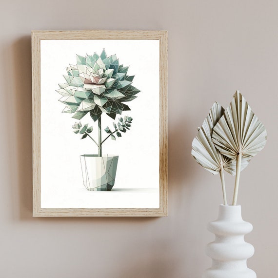 Modern Geometric Echeveria Plant Art Print Sleek Succulent Illustration In Contemporary Pot Stylish Home Decor