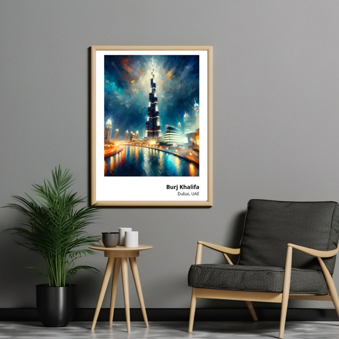 Burj Khalifa Dubai UAE Night Skyline Lights Reflection Poster