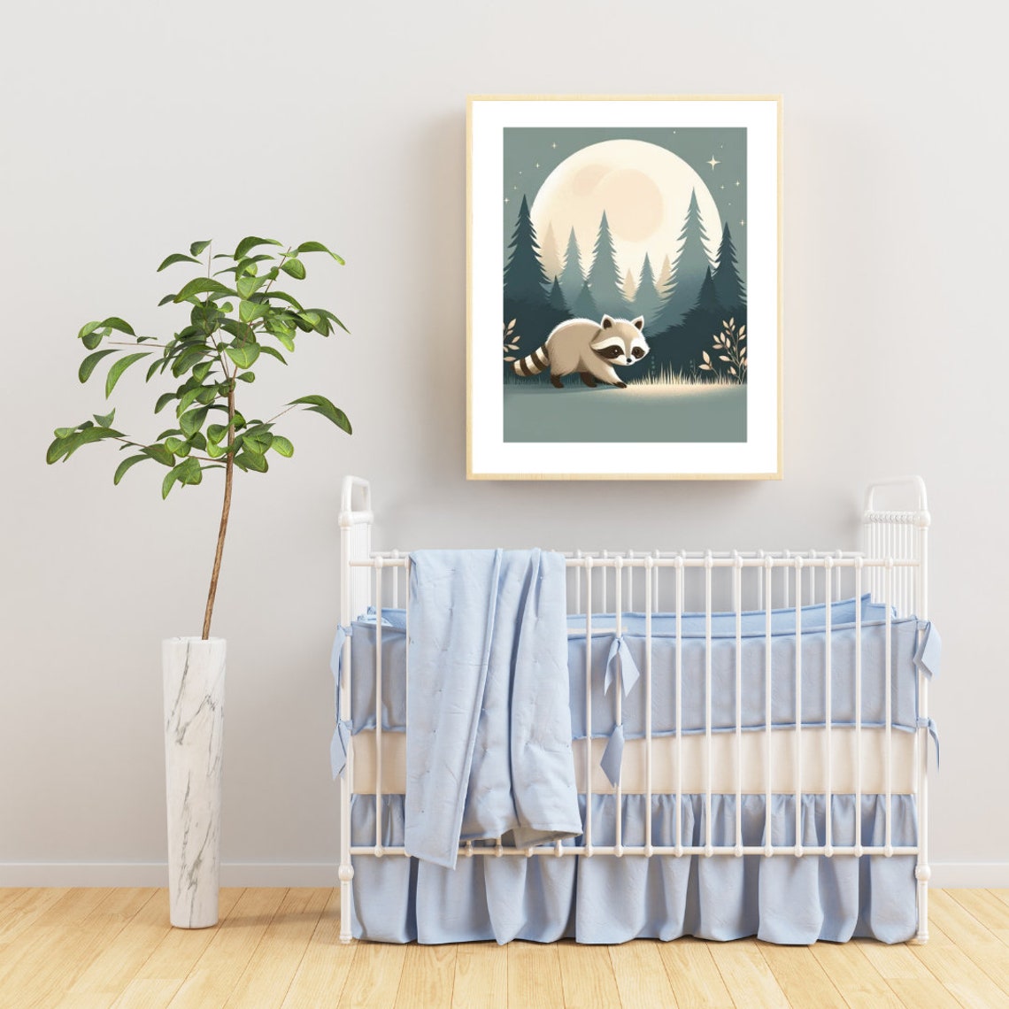 Raccoon Moonlit Pine Forest Circular Kids Night Nursery Poster - Image 4