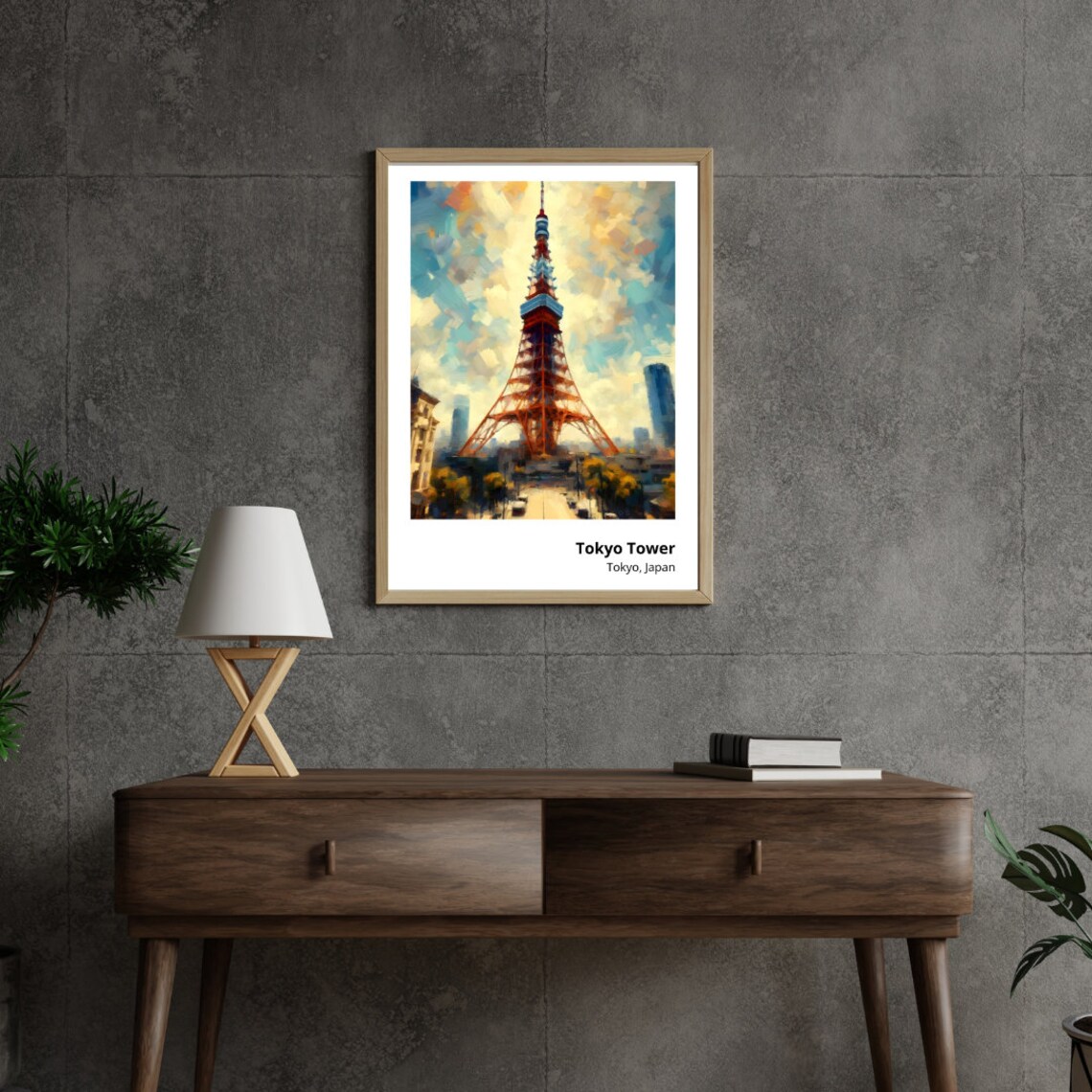 Tokyo Tower Japan Red Steel Landmark Vibrant Cityscape Painting Poster - Image 2