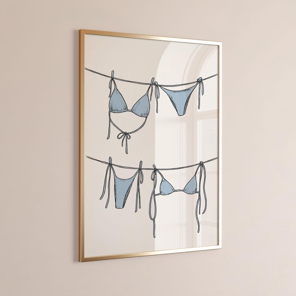 Light Blue Bikinis On Clothesline Coastal Summer Wall Decor Poster