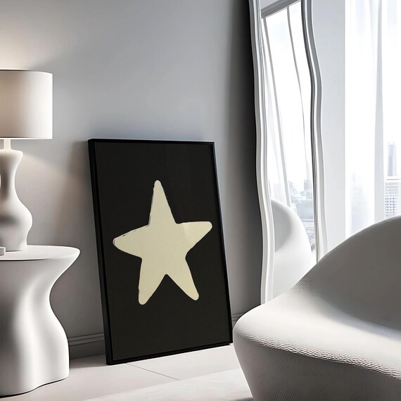 Minimalist Black And Beige Star Illustration Wall Art Modern Poster Abstract Scandinavian Style Home Decor