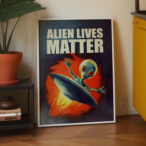 Alien Lives Matter Retro Sci Fi UFO Parody Funny Galaxy Wall Art