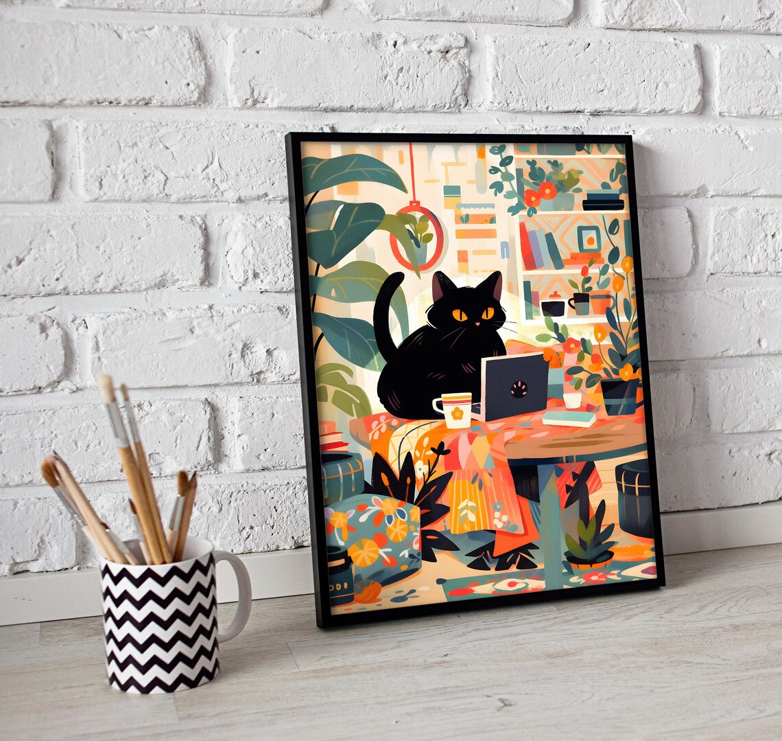 Black Cat Poster, Fun Cat Wall Art Print - Image 2