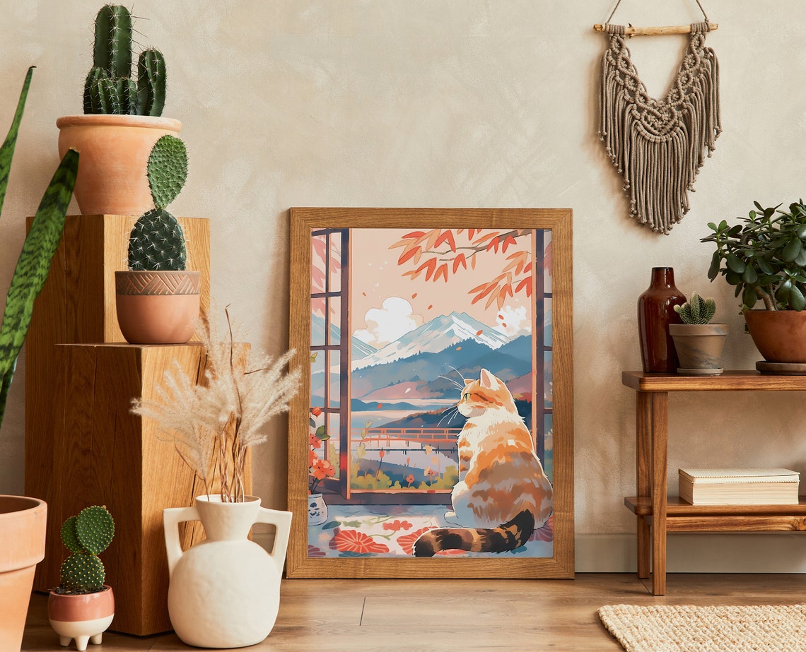 Cute Cat Art Print, Mount Fuji Japan Gift - Image 2