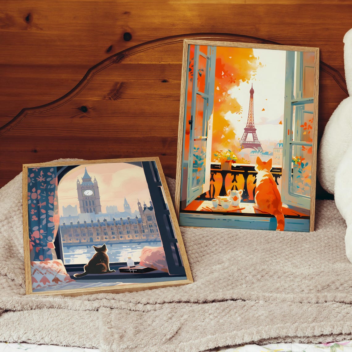 Orange Cat Watching Eiffel Tower From Autumn Window Paris Poster - Image 3