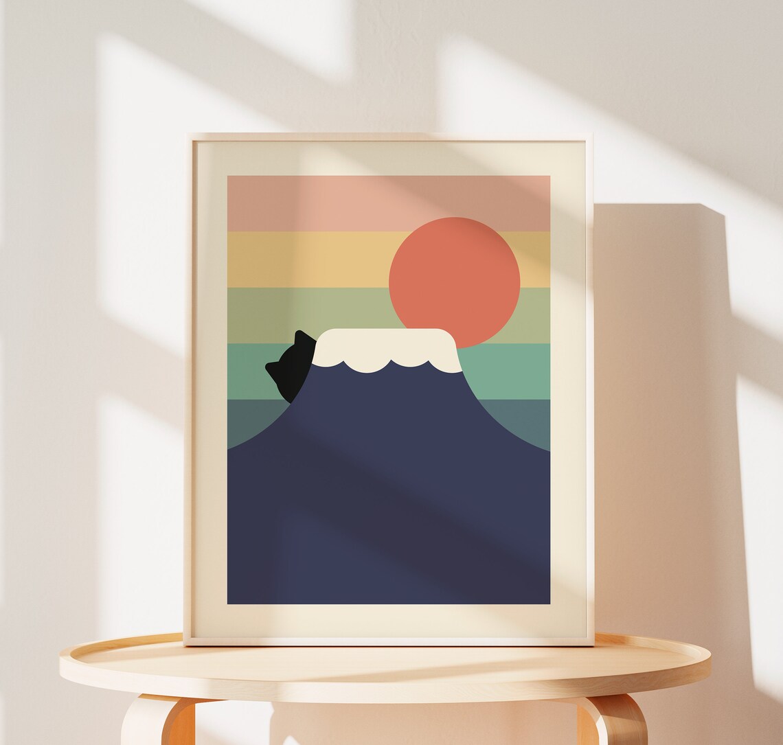 Minimalist Cat Print, Mount Fuji Poster Print