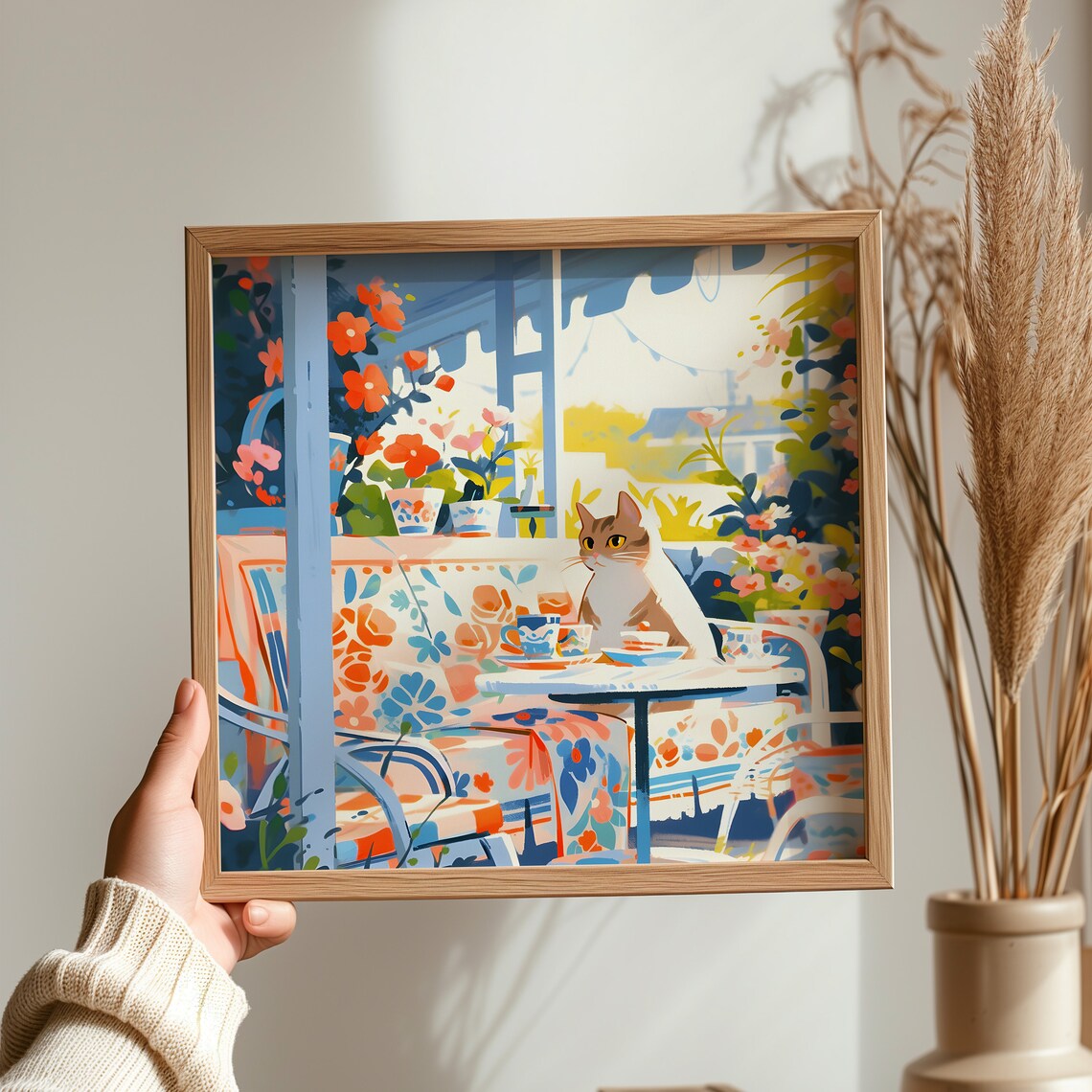 Golden Tabby Cat at a Sunny Garden Terrace Bistro Table Poster - Image 3