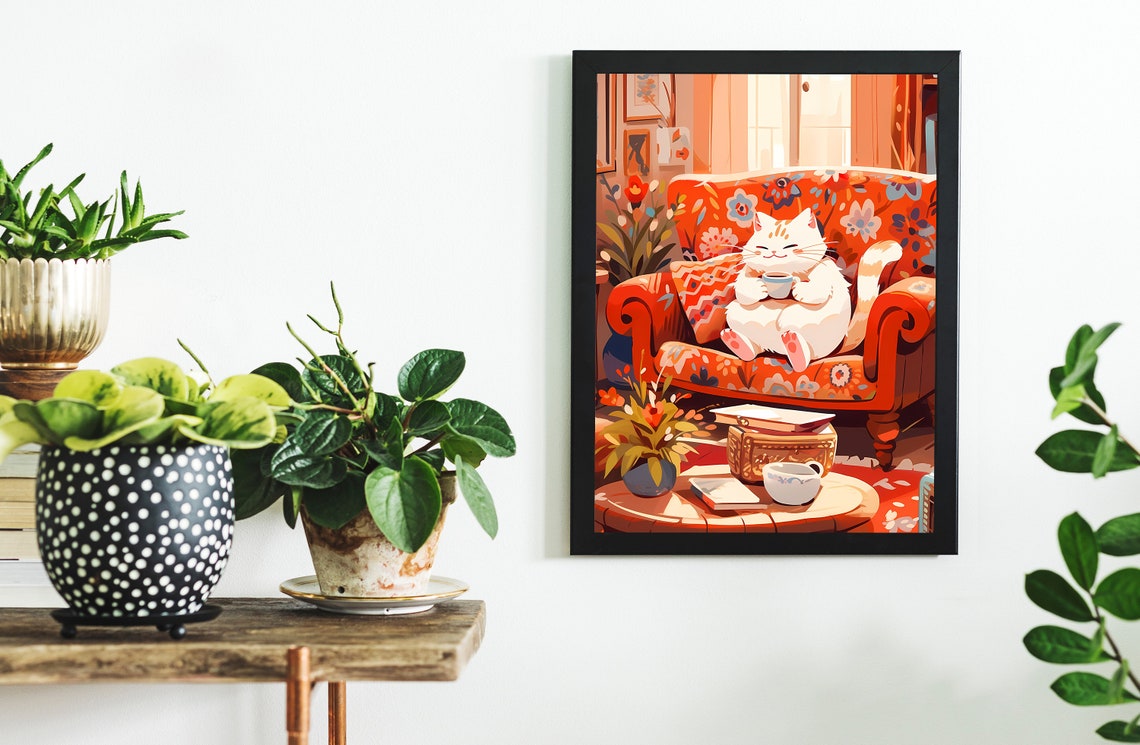 Cat Wall Art Fun White Cat Painting, Cat Mom Gift - Image 2