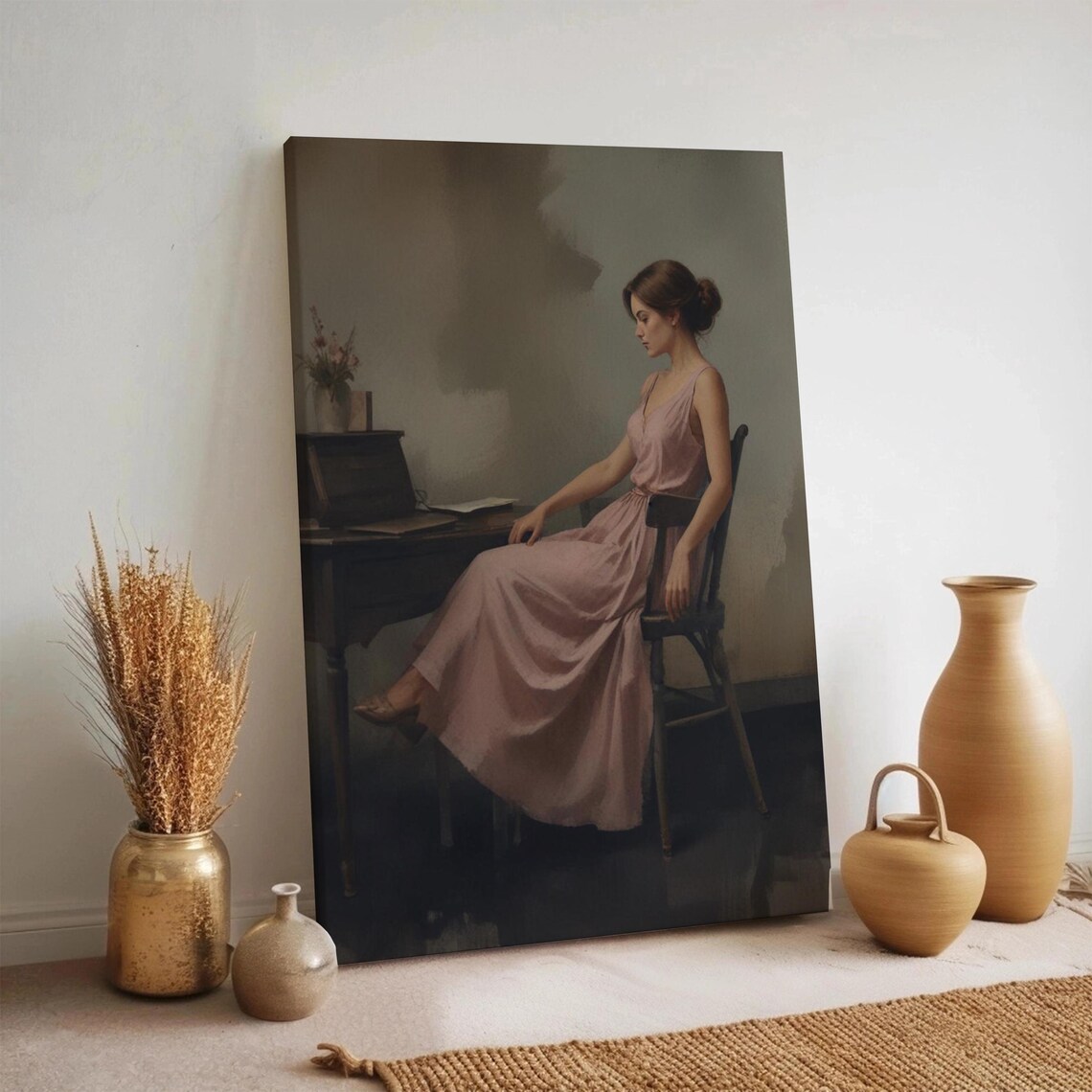 Vintage Woman Portrait Elegant Lady Sitting Soft Classic Style Poster