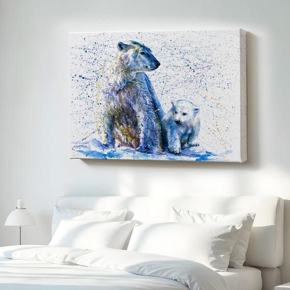 Polar Bear And Cub Decorative Canvas Painting Wall Decor Gift For Nature Enthusiasts Framed Art Animal Modern