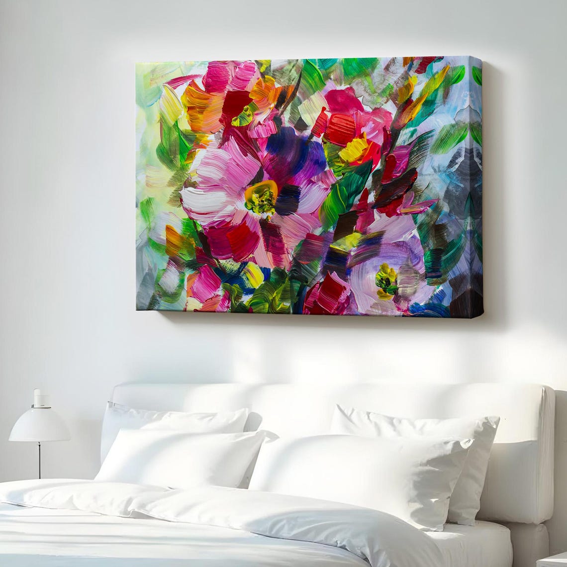 Abstract Pink Floral Impasto Painting Bold Expressive Canvas Poster