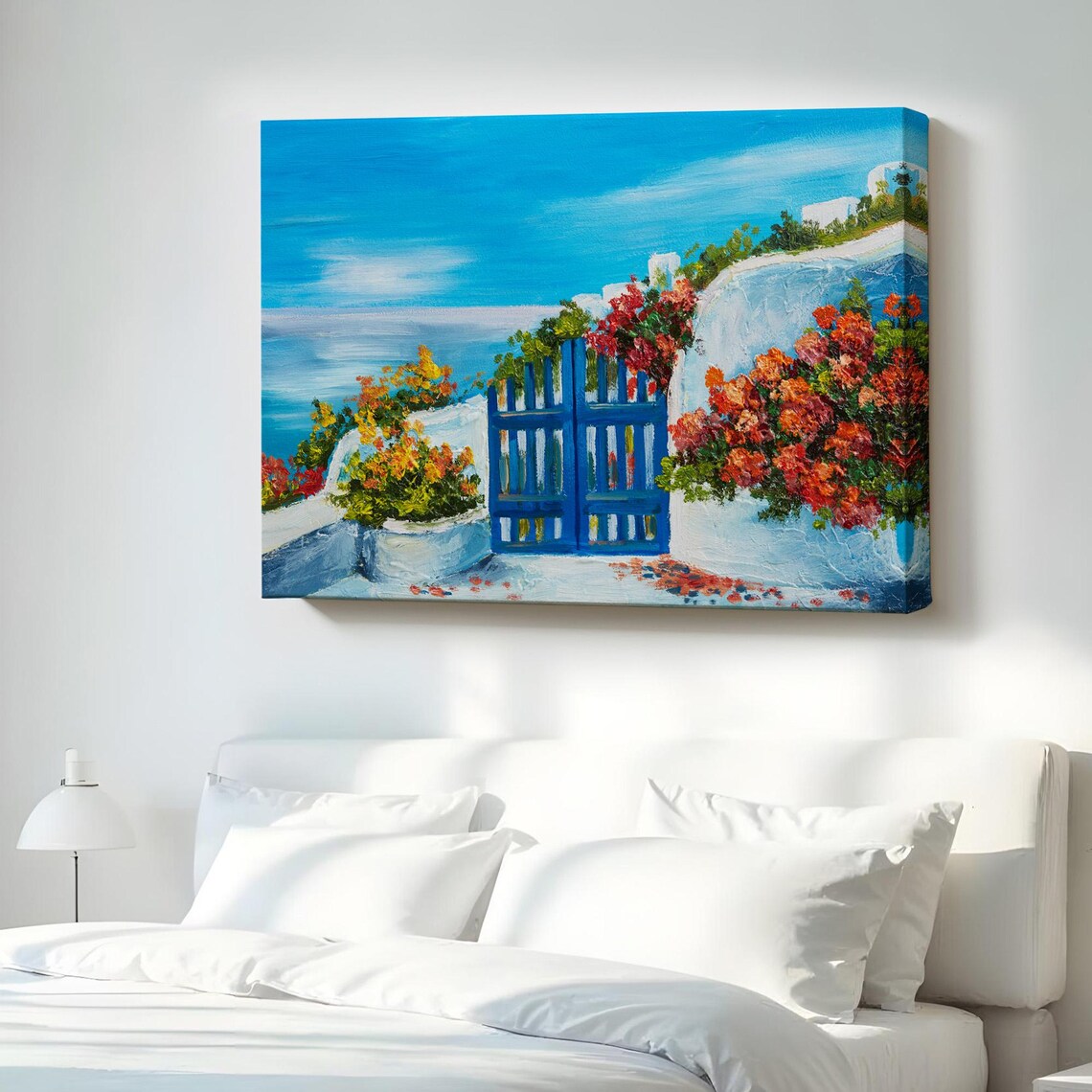Blue Gate Coastal Seaside Village Floral Impasto Oil Painting Poster