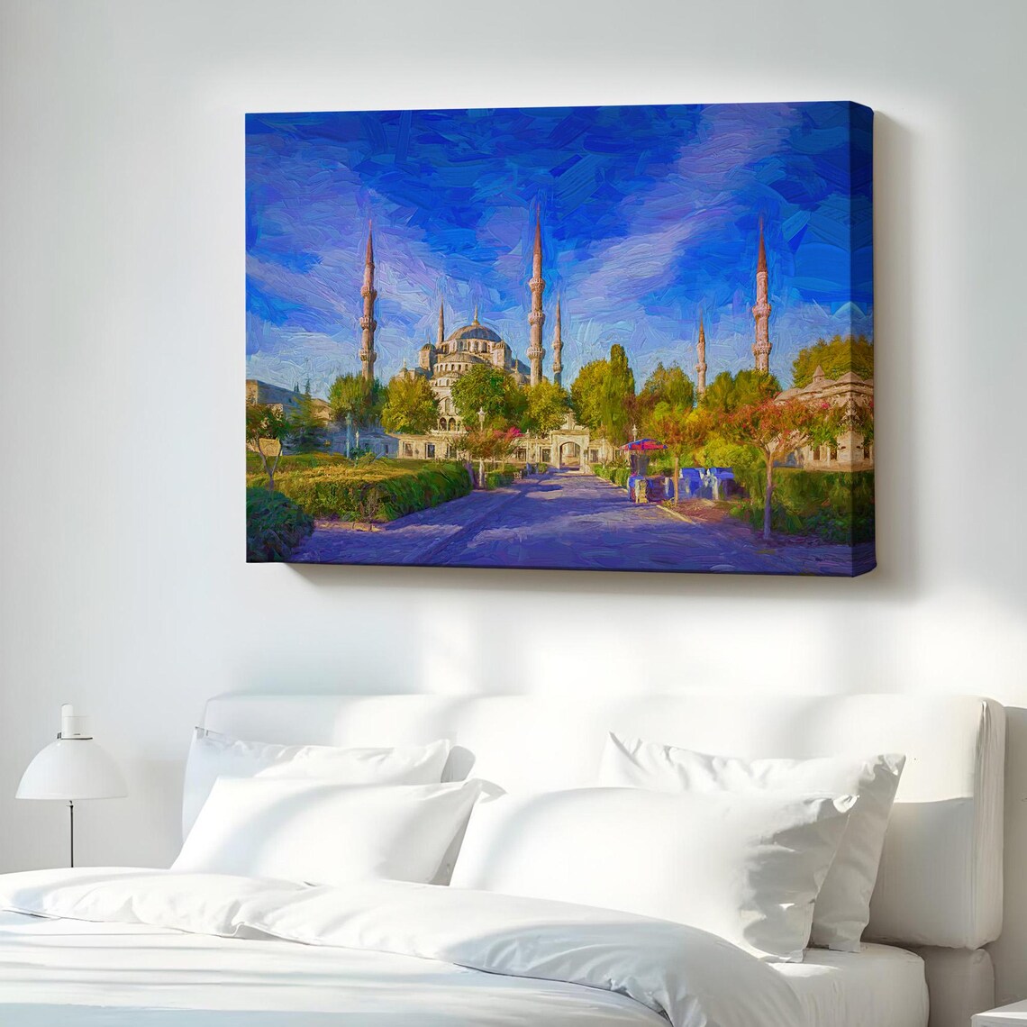 Blue Mosque Istanbul Turkey Garden Path To Six Minarets Painted Canvas Print