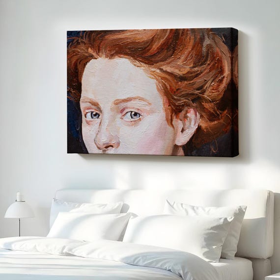 Redhaired Woman Oil Painting Look Decorative Art Framed Portrait Canvas Wall Decor