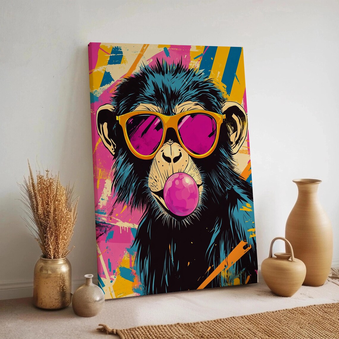 Funky Monkey Bubblegum Poster Neon Pop Art Cool Chimp Sunglasses Wall Decor