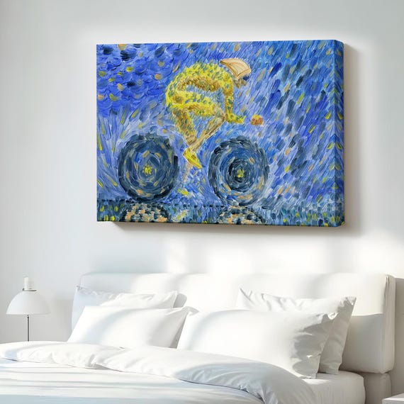 Cyclist Riding In The Rain Oil Painting Style Decorative Canvas Wall Art Abstract Modern Decor