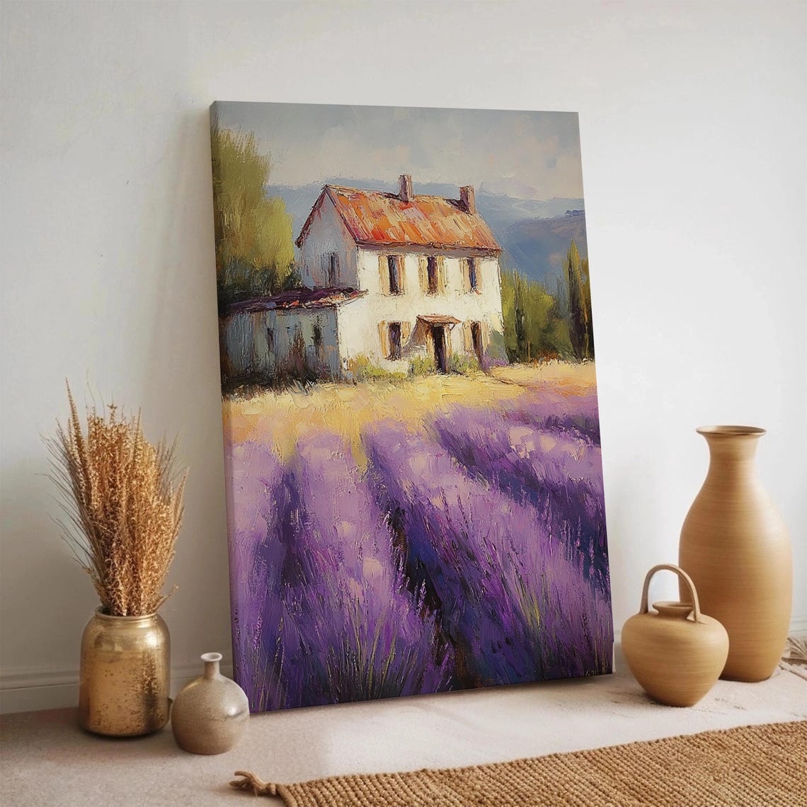 Rustic Farmhouse Lavender Field Impressionist Painting Art Poster
