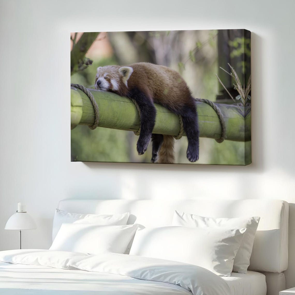 Sleepy Red Panda Resting On Bamboo Branch Cute Animal Photo Poster