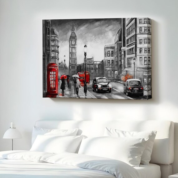 London Street Big Ben Red Phone Box Selective Color Canvas Print