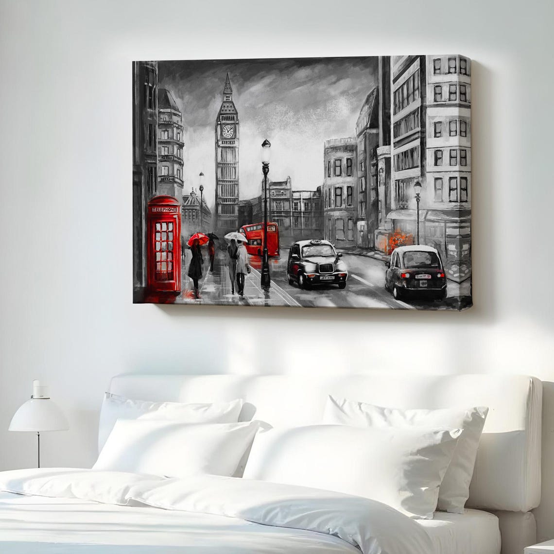 London Street Big Ben Red Phone Box Selective Color Canvas Print
