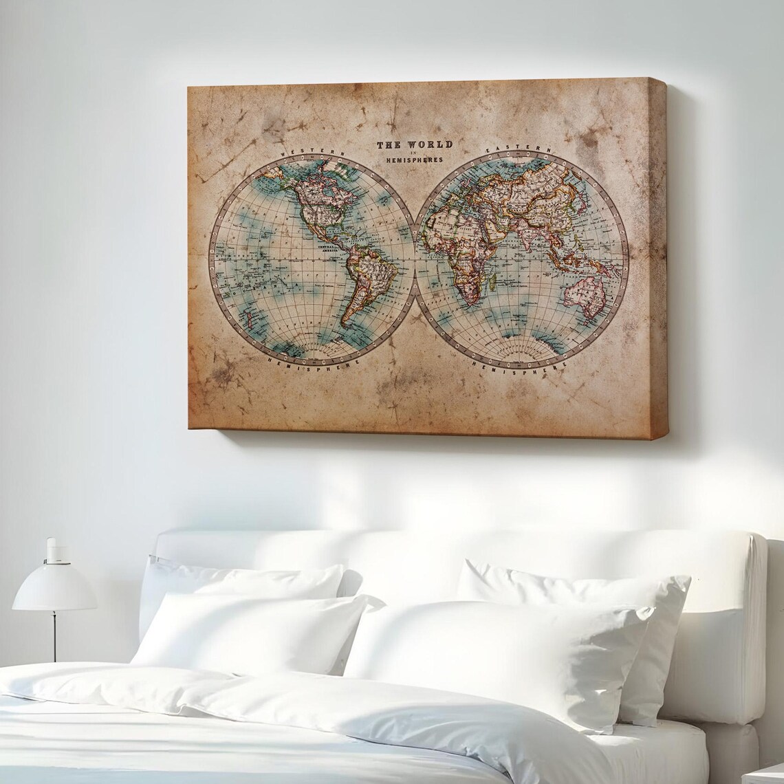 Vintage Retro World Map Painting Classic Canvas Art Modern Wall Decor Framed Room