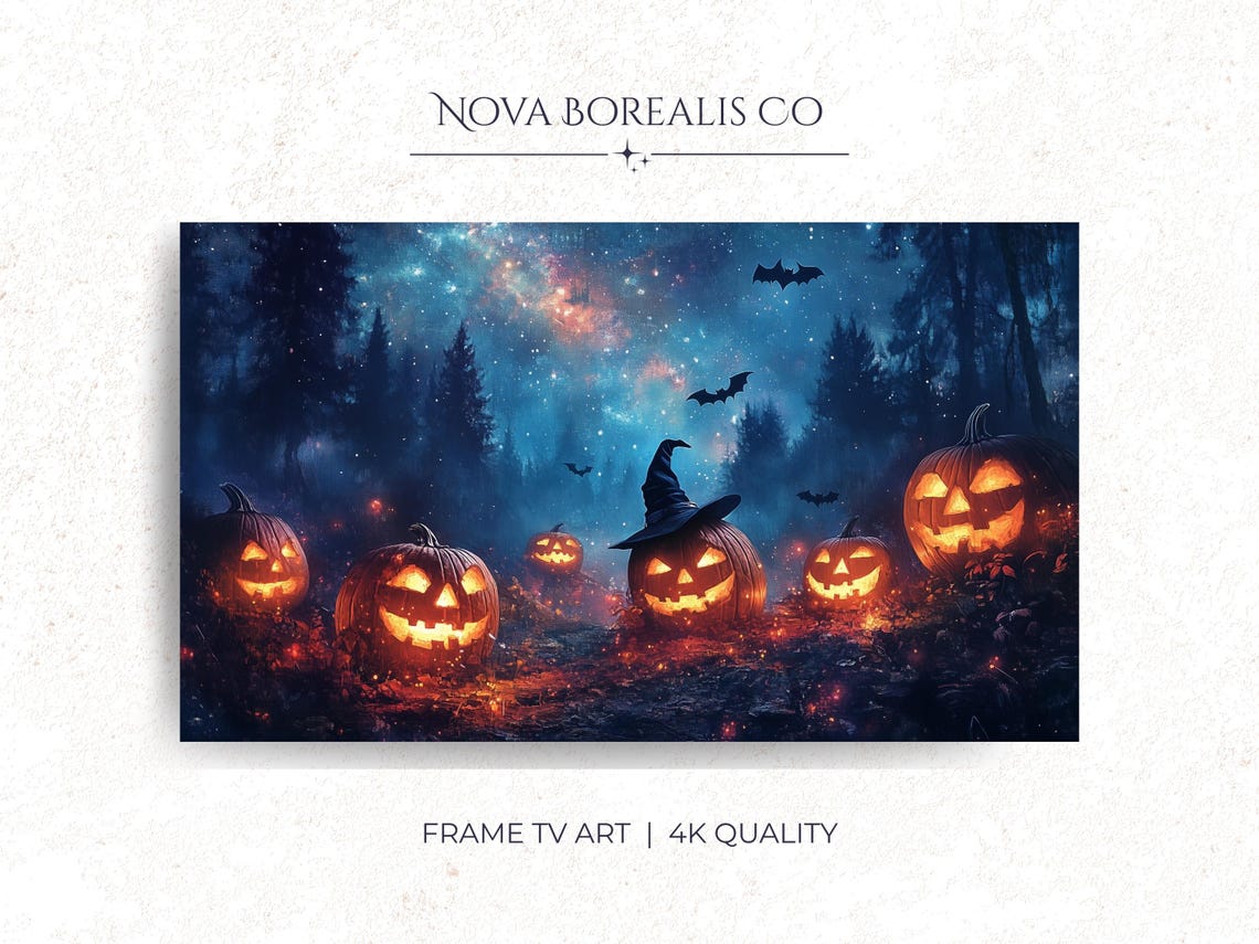 Halloween Jackolanterns Frame Tv Art Spooky Night Forest Scene Pumpkin Decor Autumn For Samsung 24