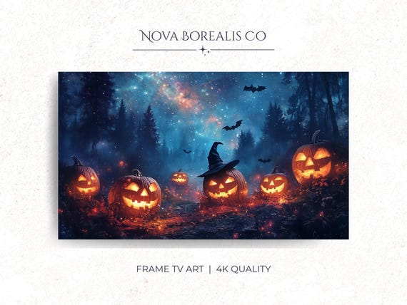 Halloween Jackolanterns Frame Tv Art Spooky Night Forest Scene Pumpkin Decor Autumn For Samsung 24