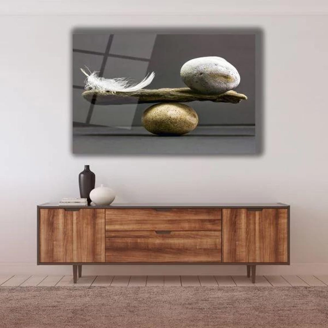 Serene Balancing Stones And White Feather Zen Meditation Poster