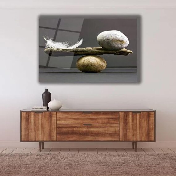 Serene Balancing Stones And White Feather Zen Meditation Poster