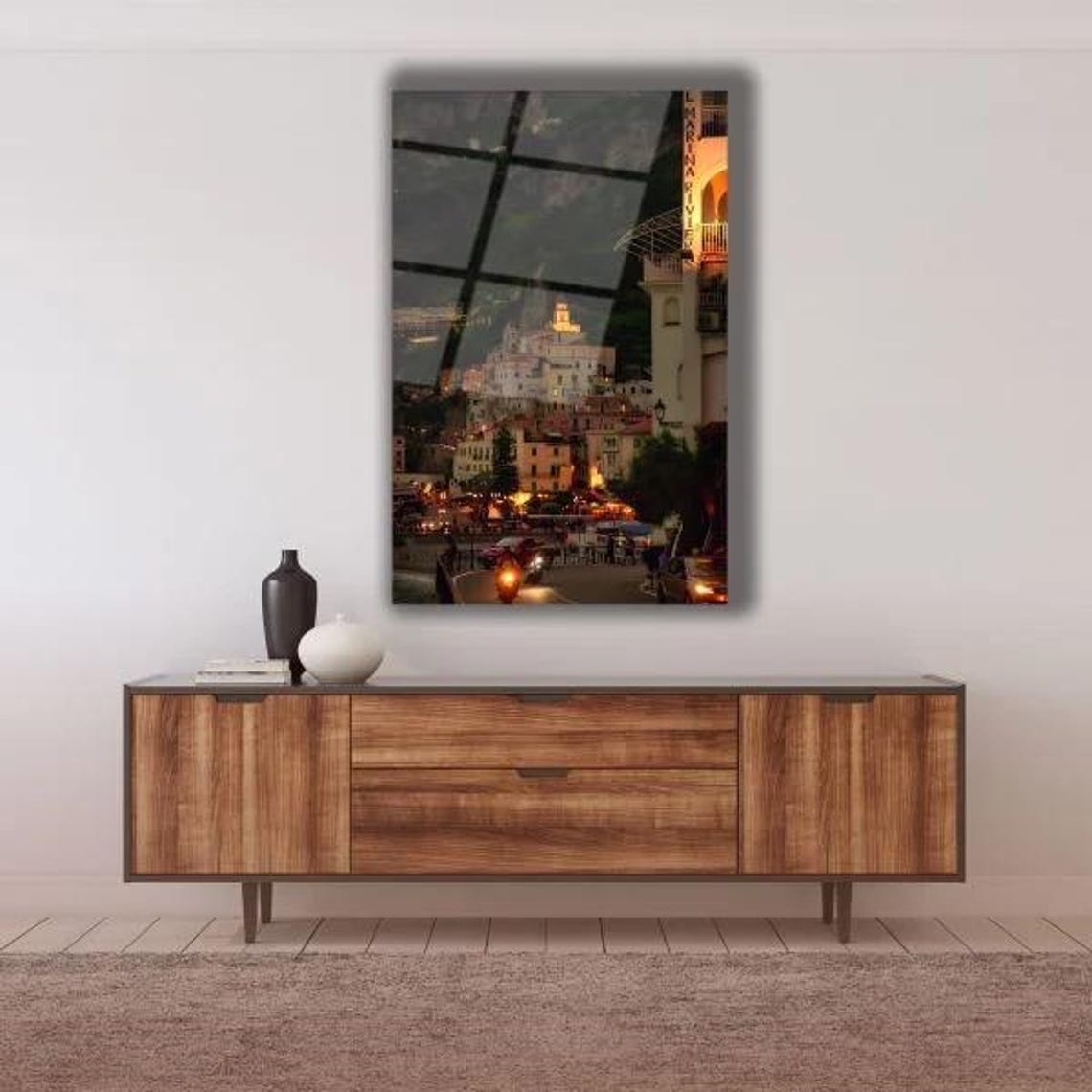 Mediterranean Coastal Town Twilight Romantic Seaside Travel Poster