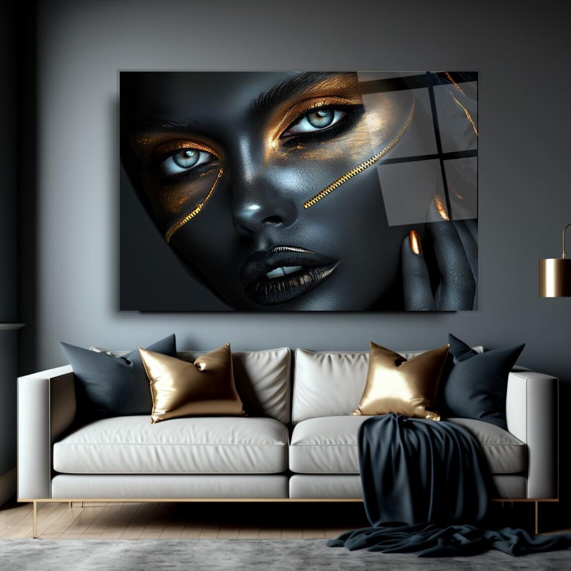 Glamorous Black Gold Woman Portrait Zipper Detail Art Poster