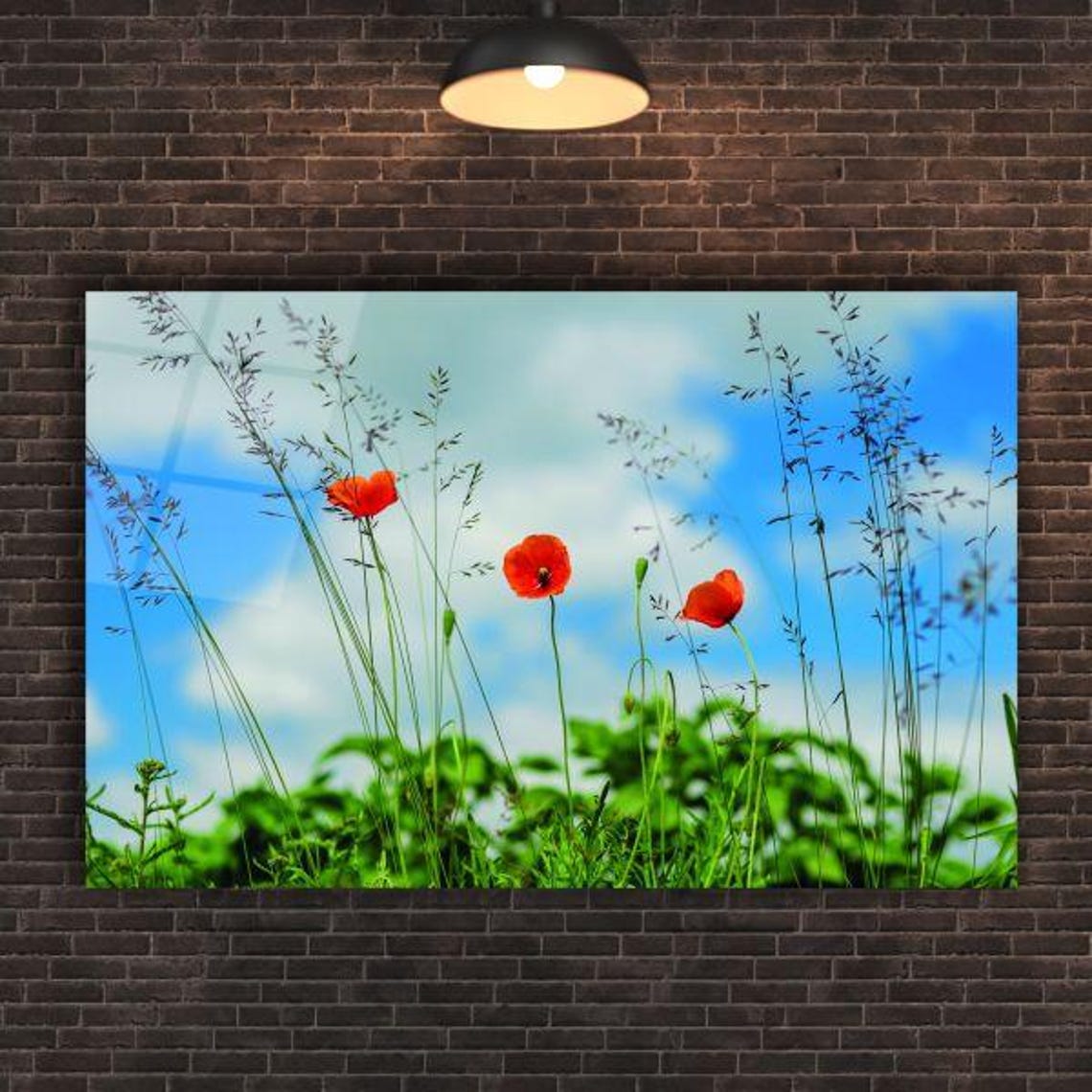 Bright Red Poppy Flowers Against Blue Sky Summer Meadow Poster - Image 2