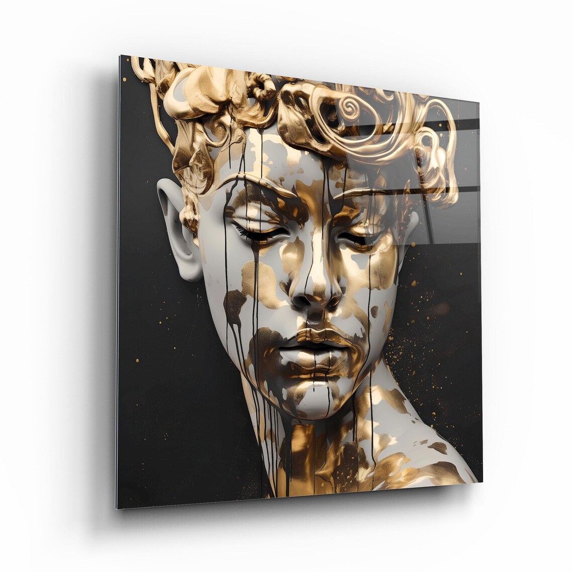 Elegant Golden Portrait Wall Art Tempered Glass Print Modern Abstract Decor Luxury Glass Wall Art For Home And Office - Image 2
