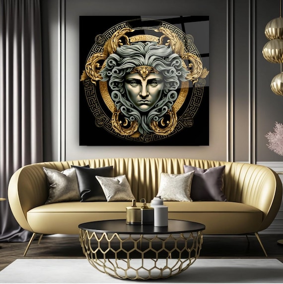 Medusa Portrait Wall Art Tempered Glass Print Modern Mythology Decor Luxury Glass Wall Art For Home And Office