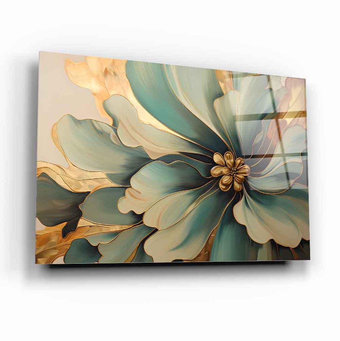 Teal Gold Abstract Flower Close Up Modern Botanical Bloom Poster - Image 2
